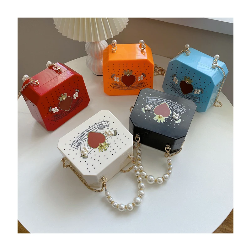 

Luxury Ladies Pearl Handle Box Handbags for Women 2021 Chains Shoulder Messenger Bags Acrylic Purses and Handbag