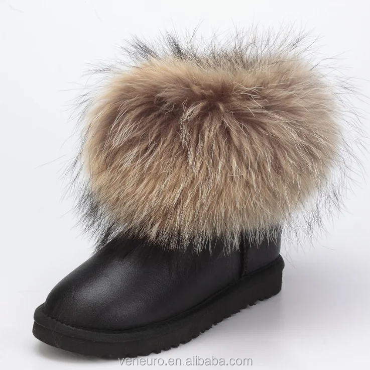 

wholesale Women Fashion Classic and Comfortable Raccoon Fur Cuff Sheepskin snow Boots With Raccoon Fur Around, Customized color