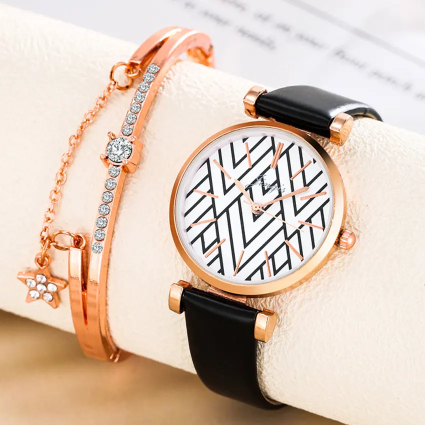 

Fashion 2 pcs/set ladies Christmas gift watch luxury rose gold bracelet watch ladies quartz watch