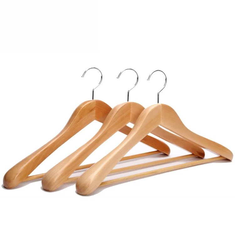 

Wholesale cloth hanger wooden garment coat hangers for suit, Natural