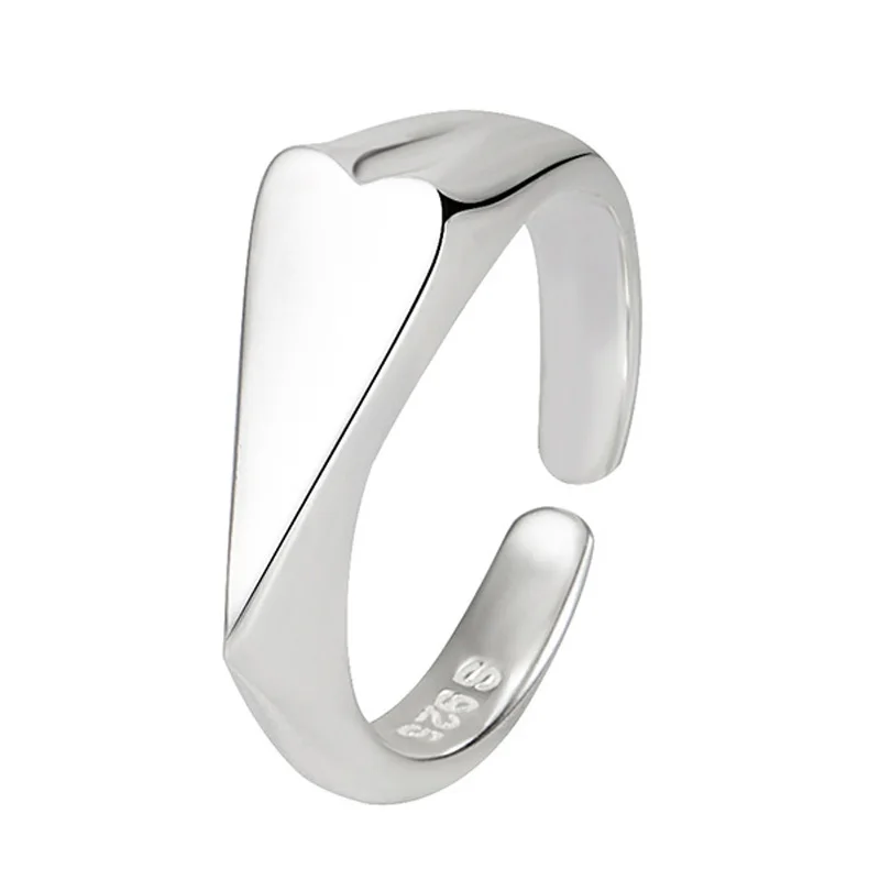 

New Design Unique 925 Sterling Silver Open Adjustable Glossy Heart Ring for Women
