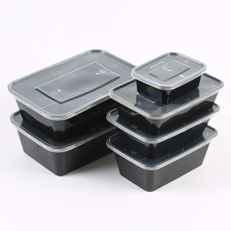 

Best selling rectangle food container disposable plastic lunch box cheap fast food packaging, Black with transparent lid