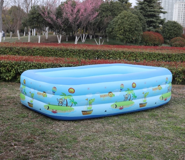 

210cm three layer printed or blue family adult durable inflatable pool Summer children's rectangular swimming pool game pool