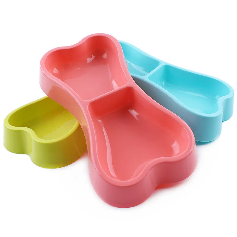 

Cute Bone Shape Pet Dog Cat Puppy Food Travel Feeding Feeder Dogs Water Dish Double Bowl Supplies Plastic Colorful DH5678, Multi colors