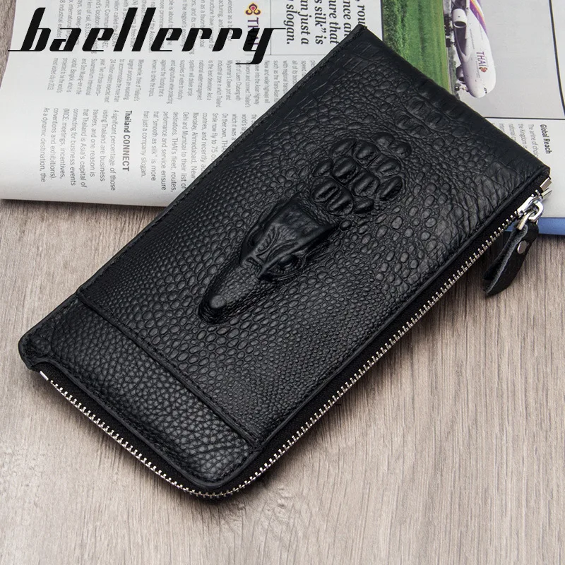 

Baellerry S6076 Genuine Leather men business crocodile pattern hand bag soft long zipper thin purse men wallets