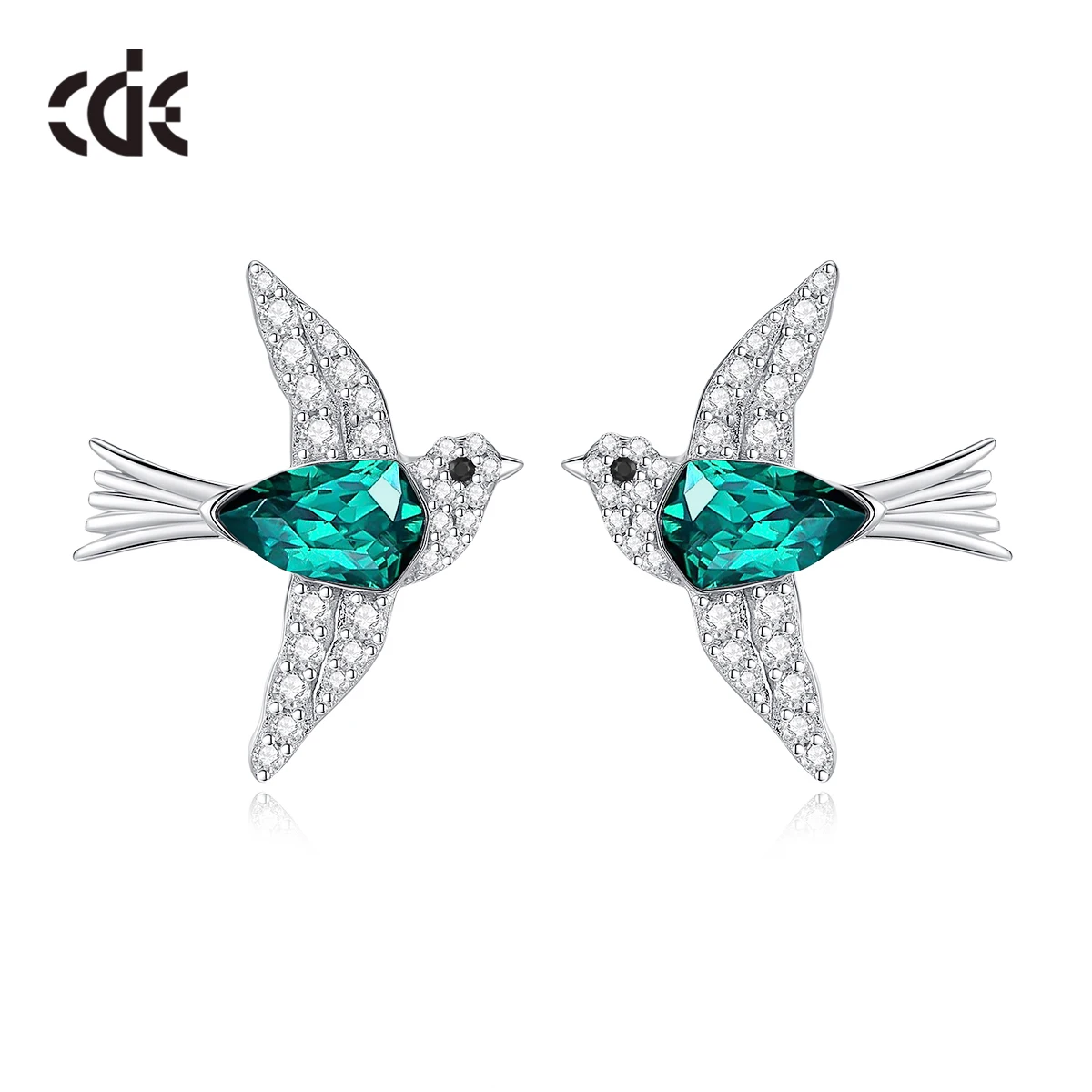 

CDE YE1785 Fine Jewelry 2023 New Arrival 925 Sterling Silver Bird Earrings With Crystal Rhodium Plated Stud Emerald Earrings