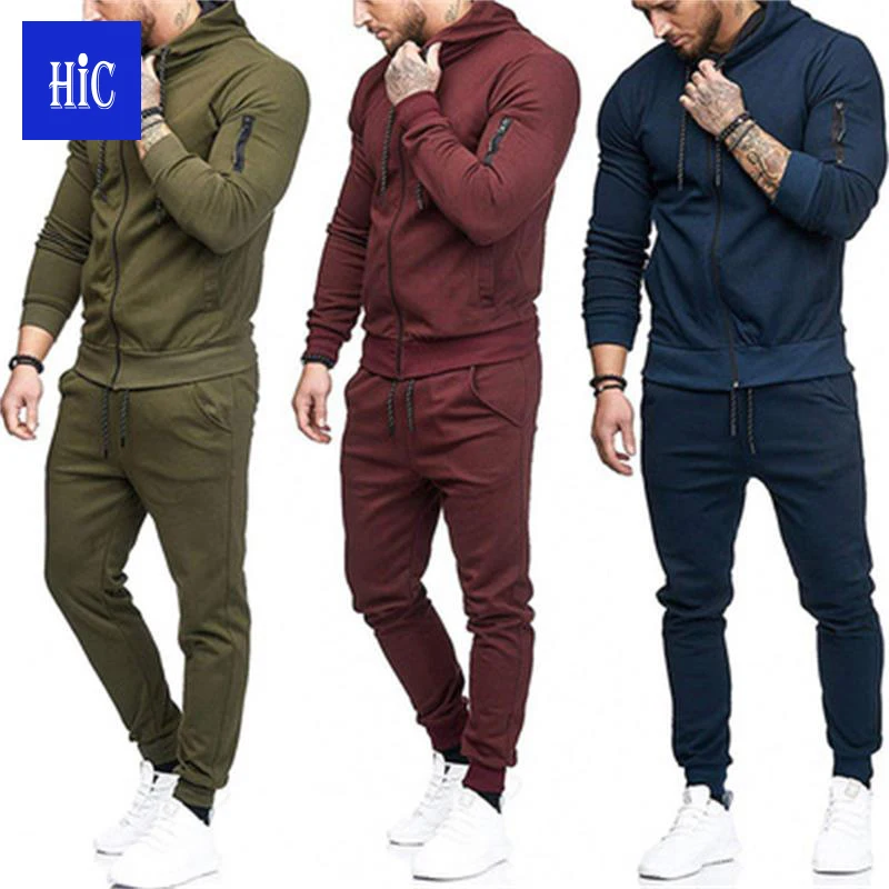 

HIC Wholesale Men's Sweatsuit 2 Piece Custom Support LOGO Fitness Tight Tracksuit Breathable Sports Casual Full Zip Sport Sets