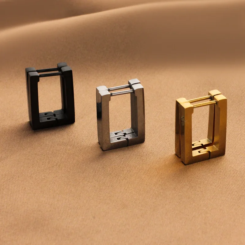 316L Stainless steel personality simple geometry rectangular ear buckle earrings  hip-hop stainless steel square earrings