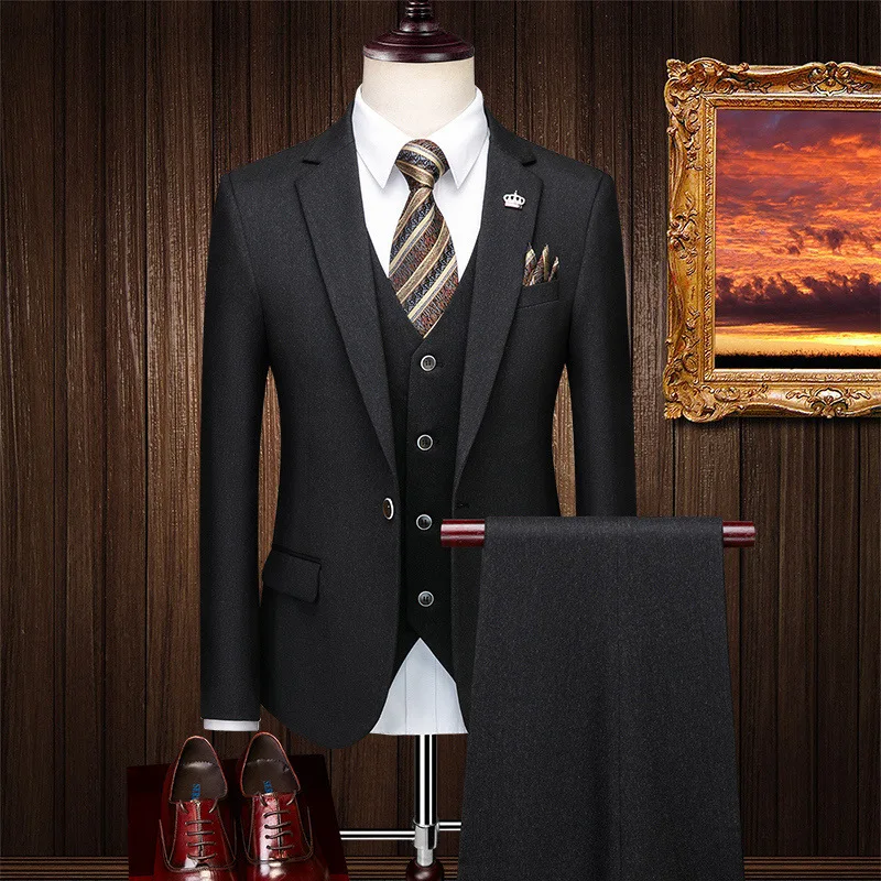 

Alephan Suit party wear Men's three-piece suit Korean slim fit Orange business professional best man suit groom's wedding dress