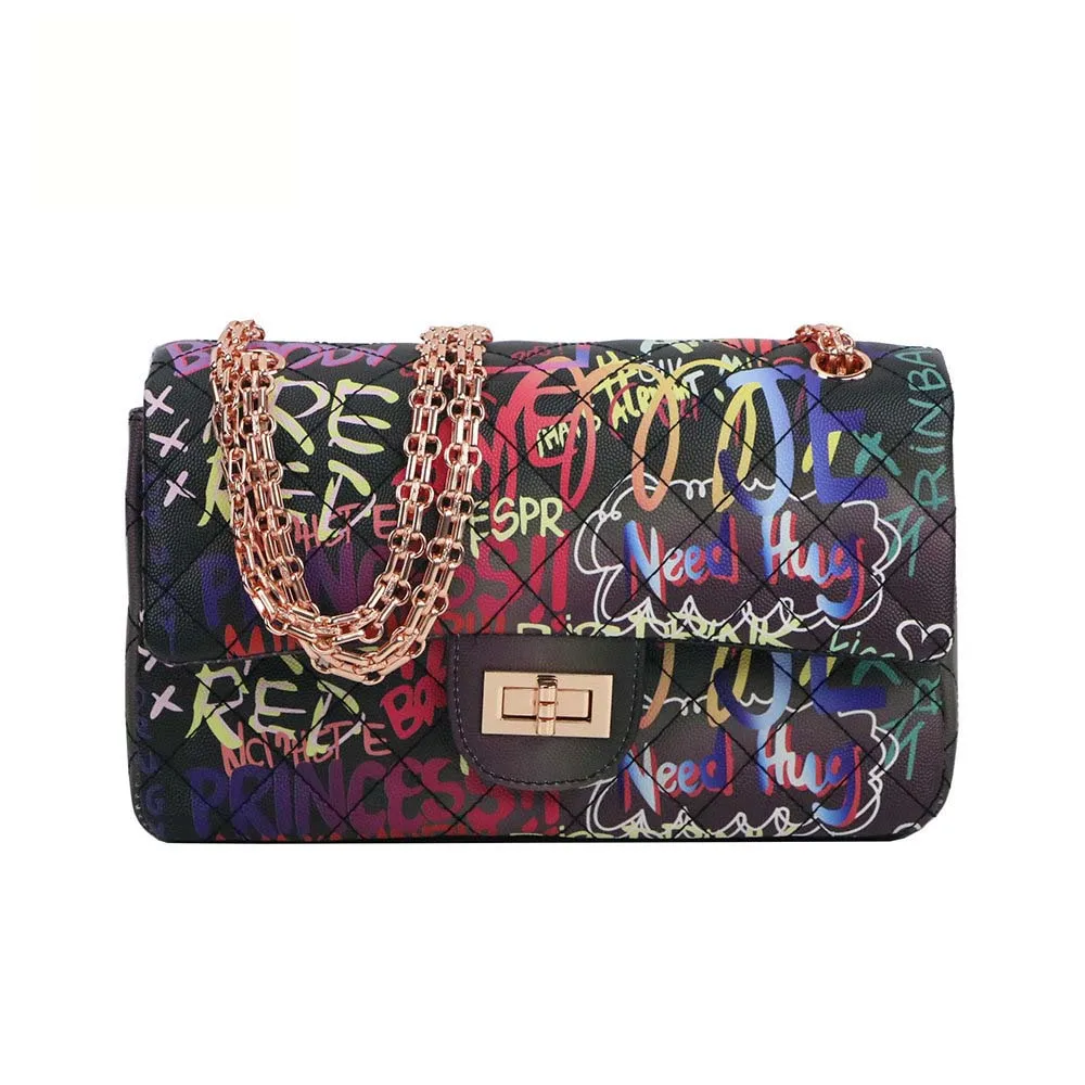 

Graffiti fashion ladies pvc handbag jelly shoulder bag chain jelly women bag, Customized