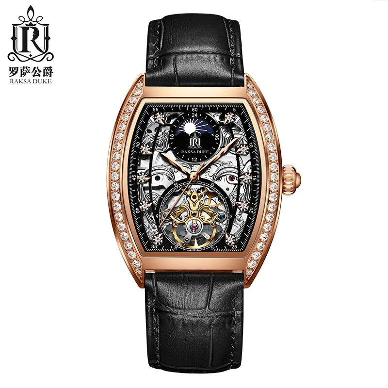 

New Style Square Watch Luminous Hollow Mechanical Men's Watches Automatic Tourbillon Watches, Optional