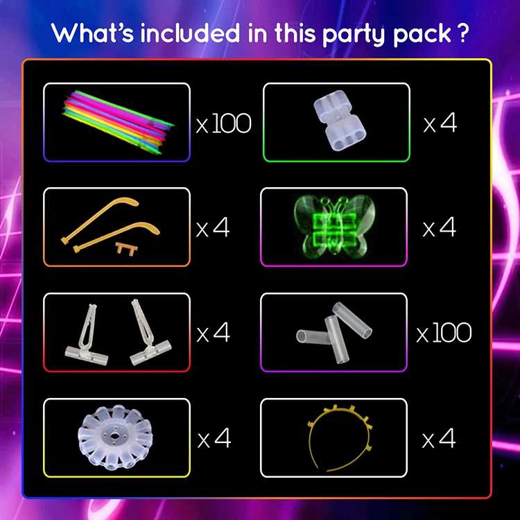 
Waterproof factory wholesale mix color neon bracelet necklace glasses light stick bulk 8 inch glow stick party pack for kids 