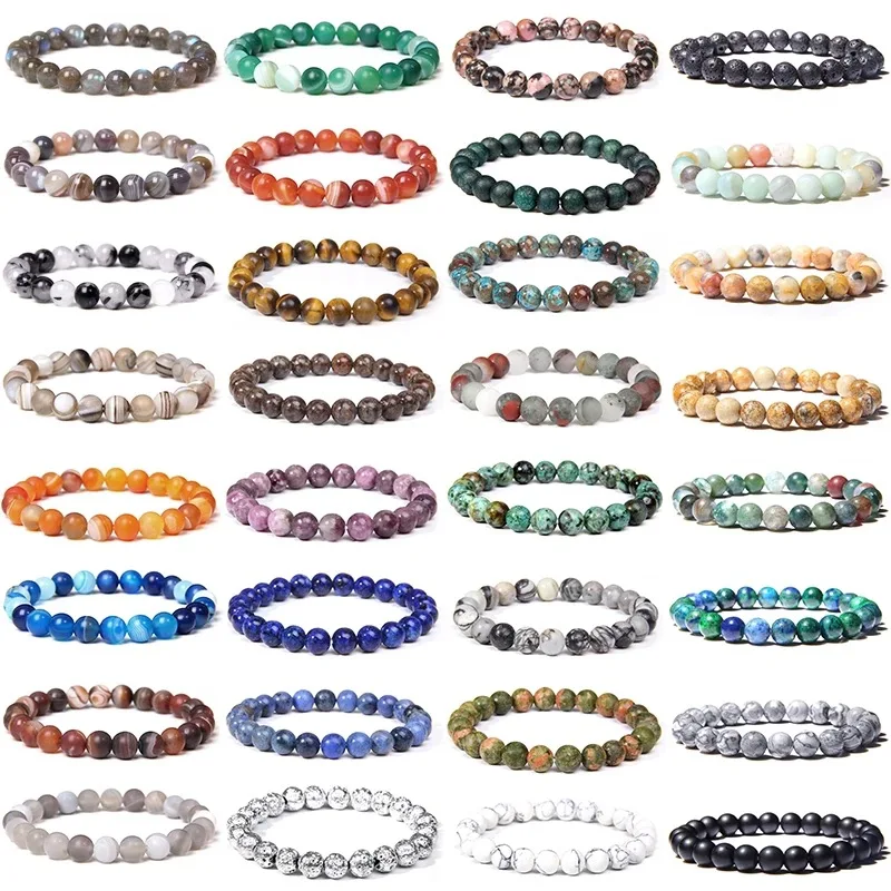 

Hot Sale Natural Stones 8mm Gorgeous Semi-Precious Gemstones Healing Crystal Stretch Unisex Seed Bead Bracelets