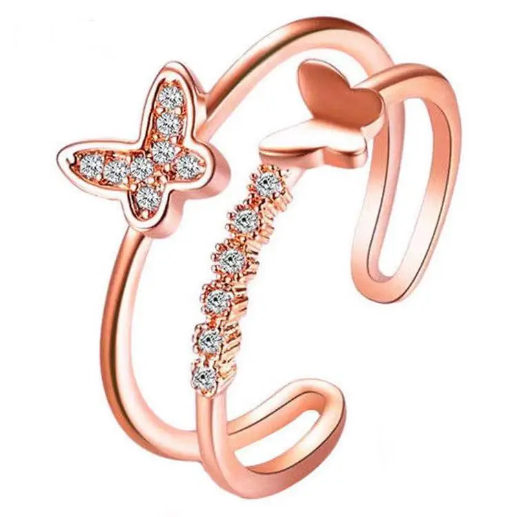 

Ladies Open Ring Jewelry 925 Silver Crystal Adjustable Butterfly Ring