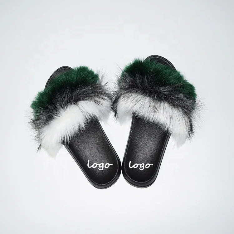 

2022 raccoon women house fluffy fur slippers real fox fur slides fox fur for sandals