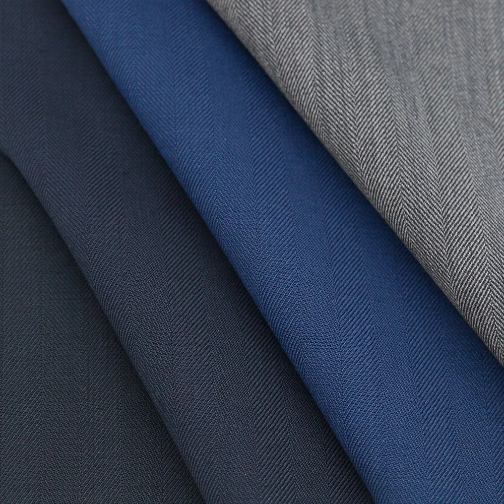 High-end Herringbone Style Worsted 50%Wool 50%Polyester Woven Italian Suit Fabric for Men's Suit Suitable for All Season