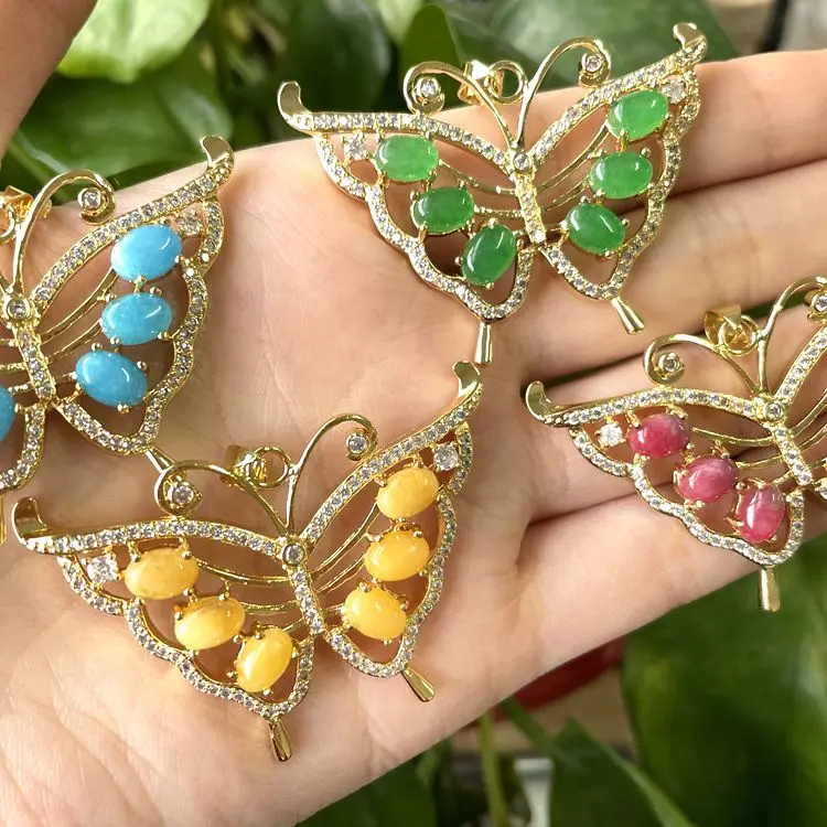 

Hot! jewelry necklace most popular products Jade with diamond stainless steel butterfly neck butterfly necklace