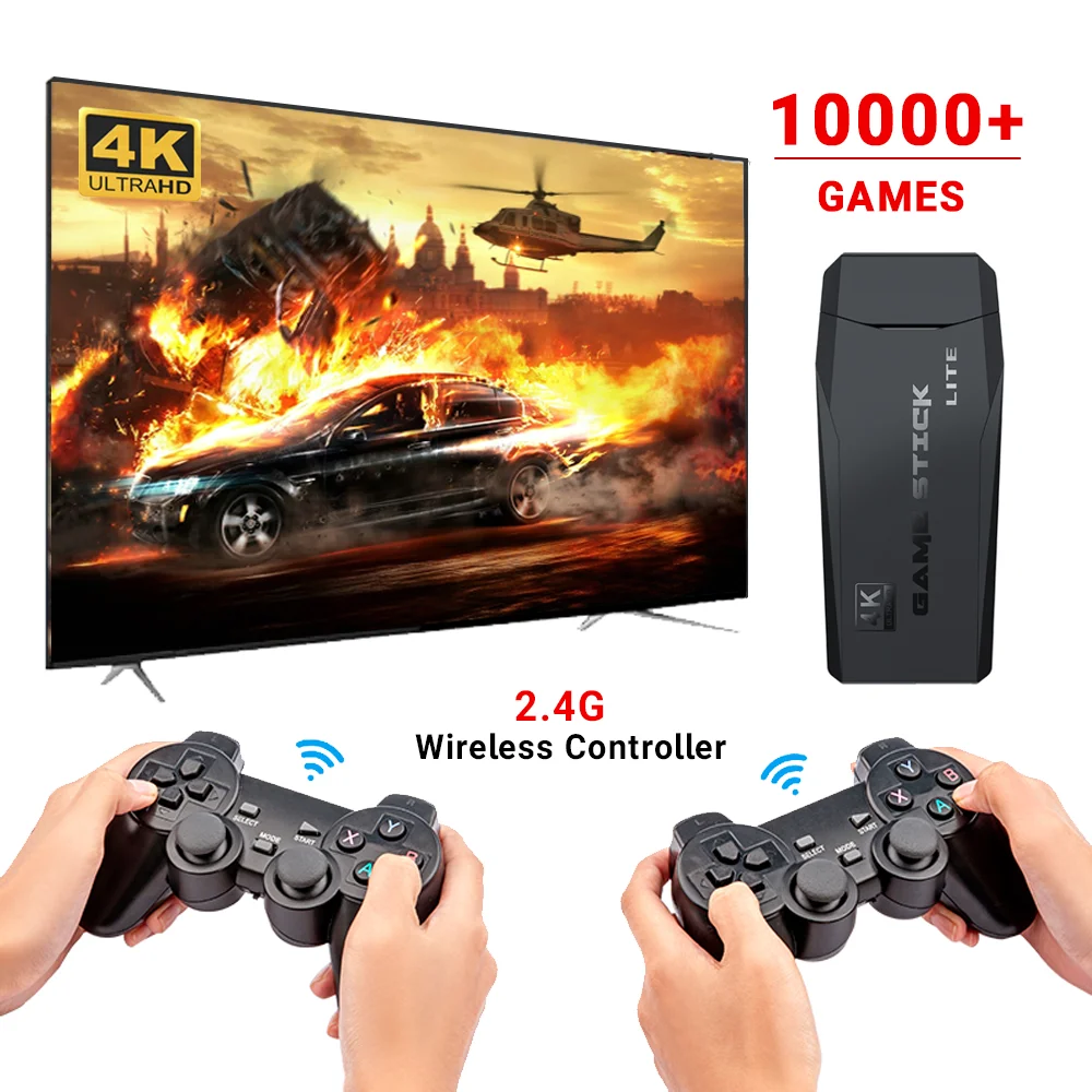 

New Arrival M8 4K Game Stick HD Mini Consola box Retro TV Video Game Console 2.4G Wireless Gamepad Game Player For PS1/GBA, Black
