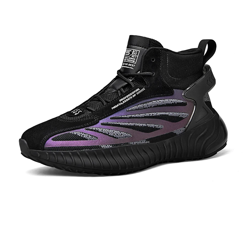 

Dropshipping High Top Men Lace-up Shoes Reflective Men's Chunky Sneakers Slip Resistant Comfortable Leisure Footwear