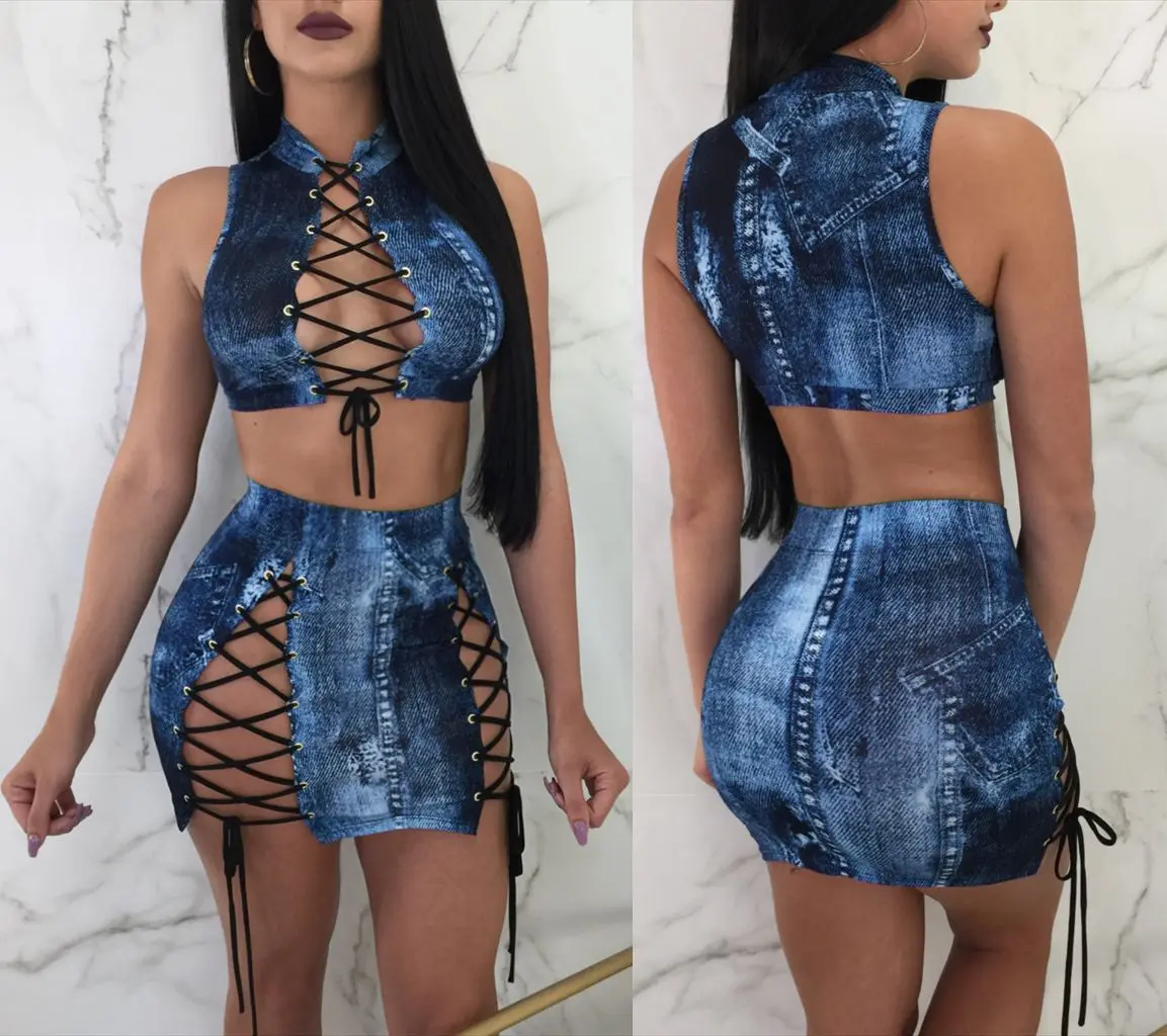 

Hot Style New Arrivals 2021 Sexy Women Club Wear Mini Bandage Dresses Sleeveless Two-piece Set Dresses Women Elegant