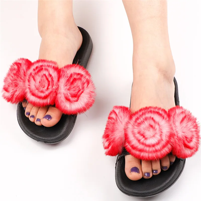 

factory direct sale fashion beautiful faux fur slipper for people, 7 colors