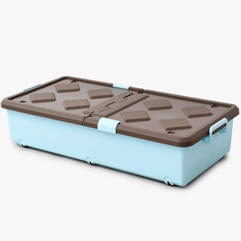 

Houseware plastic storage box with lid and wheels storage container/under bed plastic, Pink blue khaki