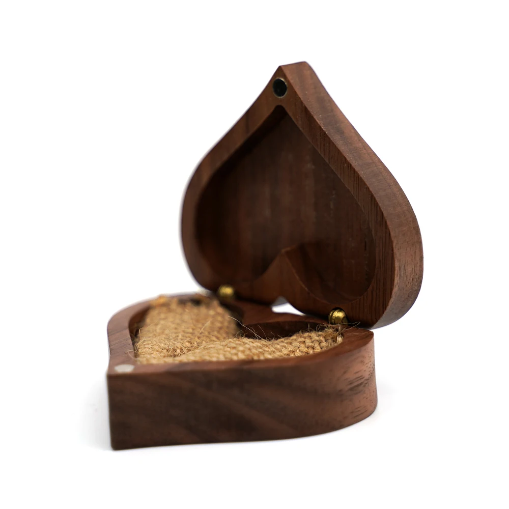 

Heart Shaped Walnut Wood Ring Box Case for Proposal Engagement Wedding