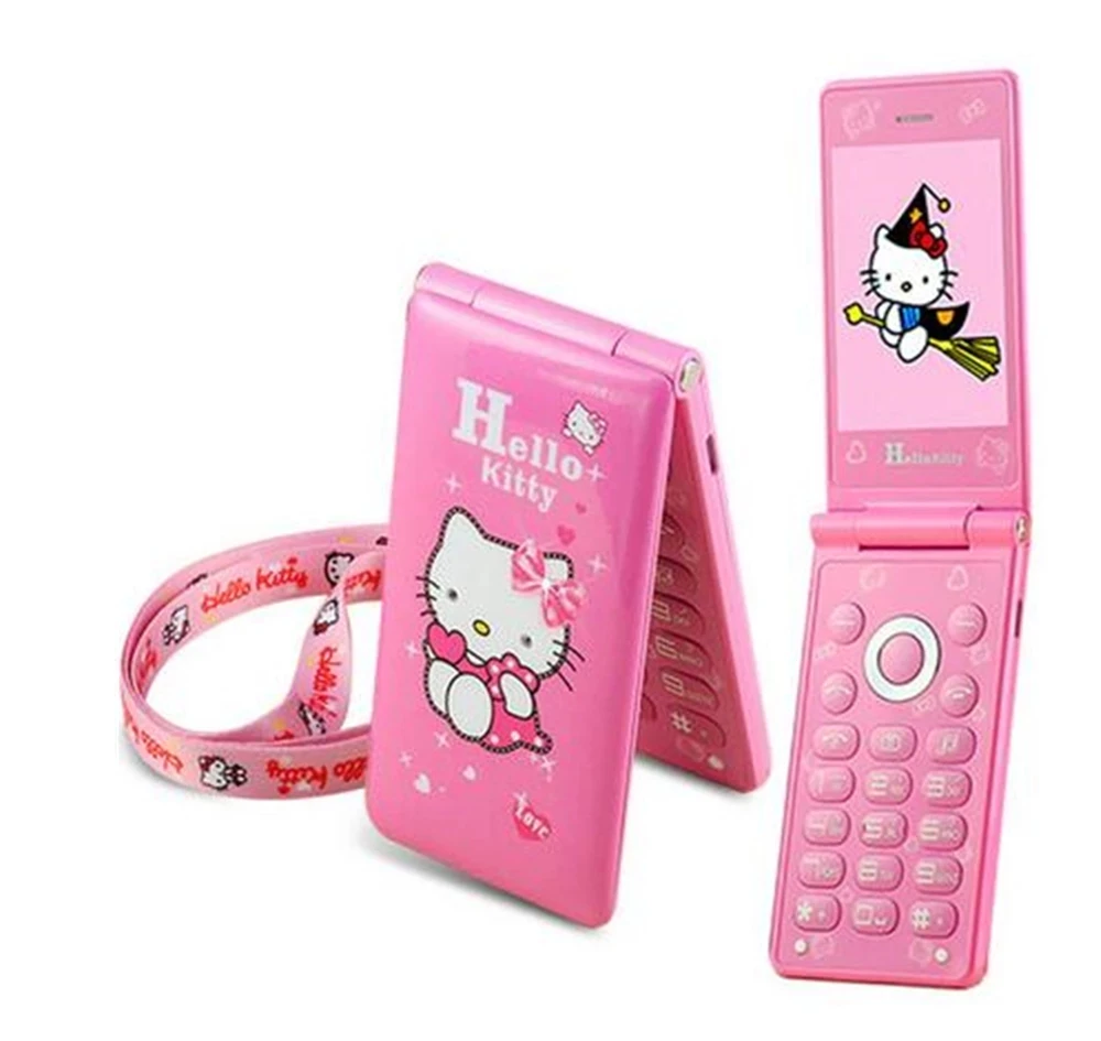 

hello kitty 1800mAh Flip Dual SIM Card GPRS Breath Light touch screen Cell Phone women girl child MP3 MP4 cartoon mobile phone