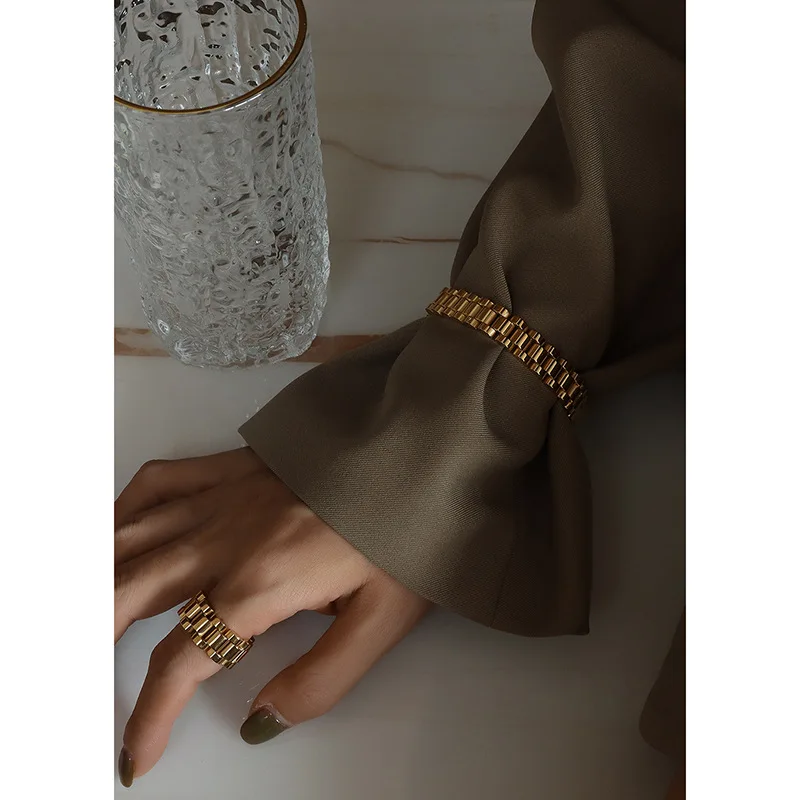 

Stainless Steel Heavy Industry Textured Bracelet Repurchase Bracelet Jewelry Cuban Chain Bracelet Couple Bracelet Jewelry Sets, Gold