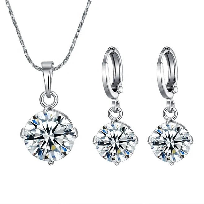XPS60023 xuping simple artificial zircon rhinestone single stone gift gold plated earring and necklace jewelry sets for women