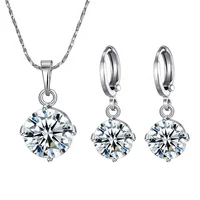 

XPS60023 xuping simple artificial zircon rhinestone single stone gift gold plated earring and necklace jewelry sets for women