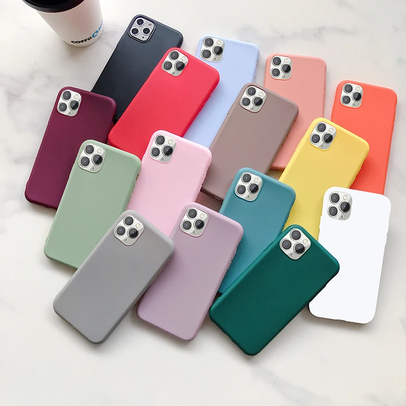 

IVANHOE Fashion Candy Color Phone Cases For iPhone 12 11 Pro Max X XR XS 8 7 6 Plus Simple Plain Color Soft TPU Case Back Cover