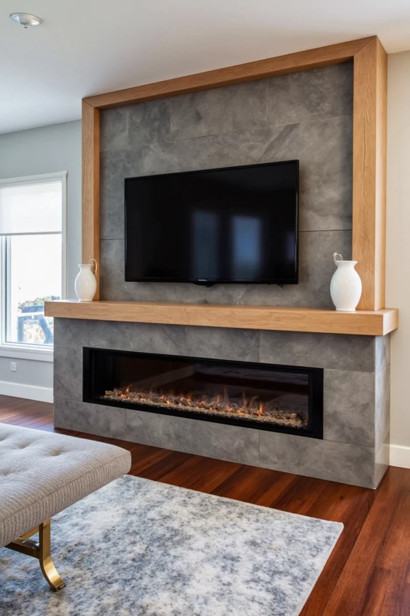 Architectural detailing surrounding TV above fireplace