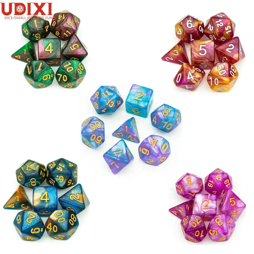 

Udixi Wholesale Color Mixed Glitter Polyhedral Acrylic Dice DND RPG MTG Dungeons and Dragons Dice Set Board or Card Games Dice, 2 colors mixed