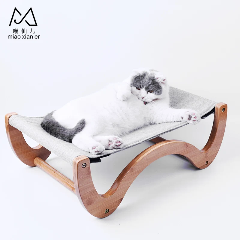 New Design Bamboo And Linen Pet Hammock Cat Bed For Dog And Cat Sleep