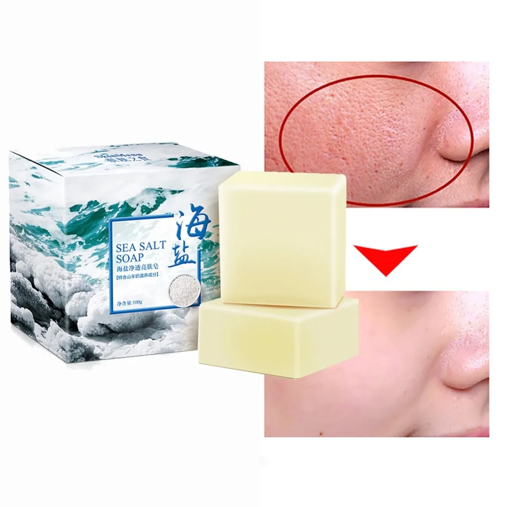 

Custom 100g Sea Salt Soap Removal Pimple Pores Acne Treatment Cleaner Moisturizing Goat Milk Face Wash Soap Base Skin Care Savon