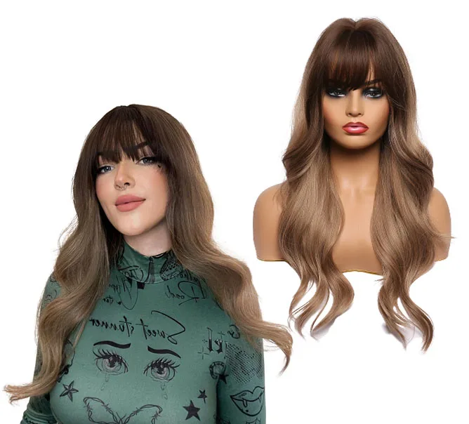 

BVR Heat Resistant Synthetic Brown Wig 32 Inches Pelucas De Fibra High Quality Synthetic Hair Wigs For Woman
