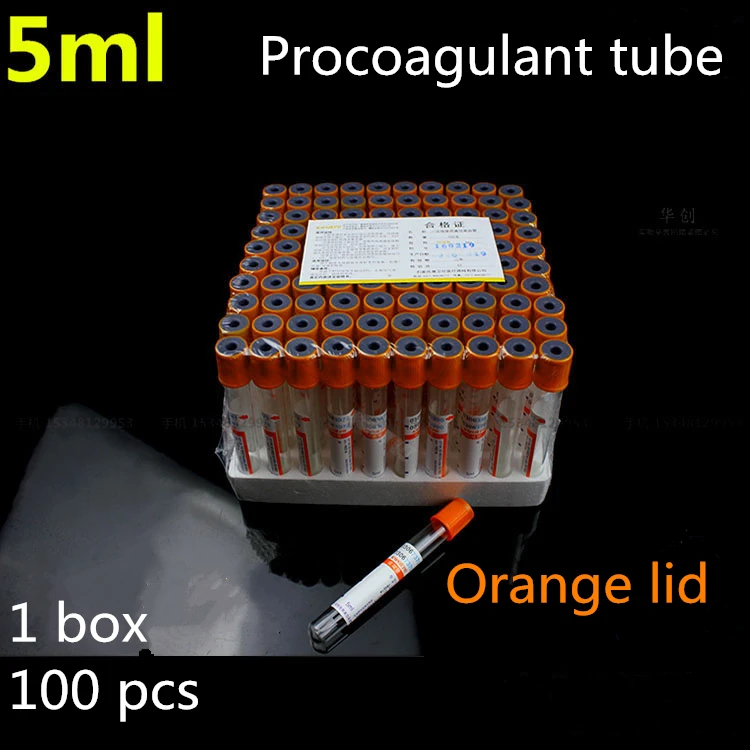 

medical Disposable vacuum suction tube Procoagulant tube 5ml orange cap anticoagulant biochemical tube orange lid Laboratory