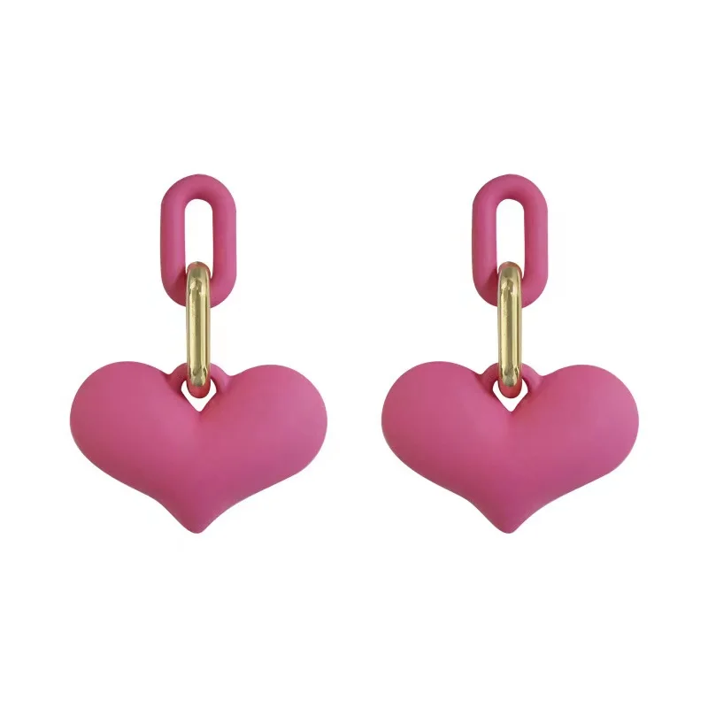 

Colorful Acrylic Girl Earrings New Arrival Heart Resin Earrings Jelly Pure Colored Interlock Link Chain Women Drop Earrings