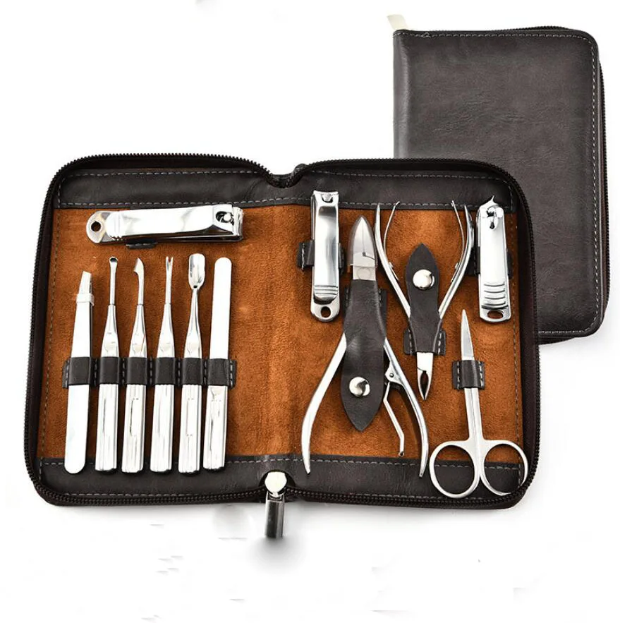 

Black Nail Cutter Cuticle Clipper 12pcs Manicure Pedicure Kit for Man, Light brown/ dark brown