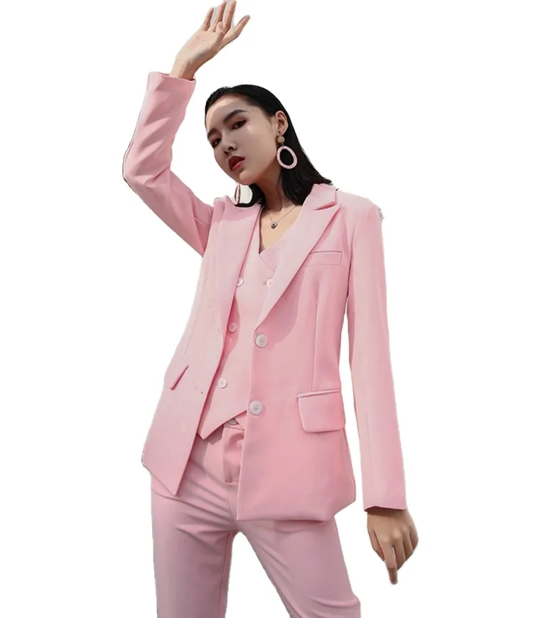 

Pink suit for women British Style suit jacket vest three sets temperament women business suit