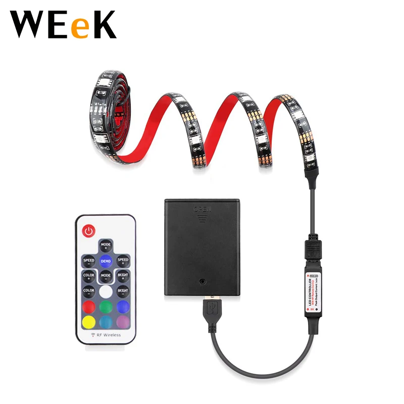 1M Battery LED Strip 5050 RGB Flexible LED Light DC5V RGB Color Changeable with 17keys Remote Controller TV Background Lighting
