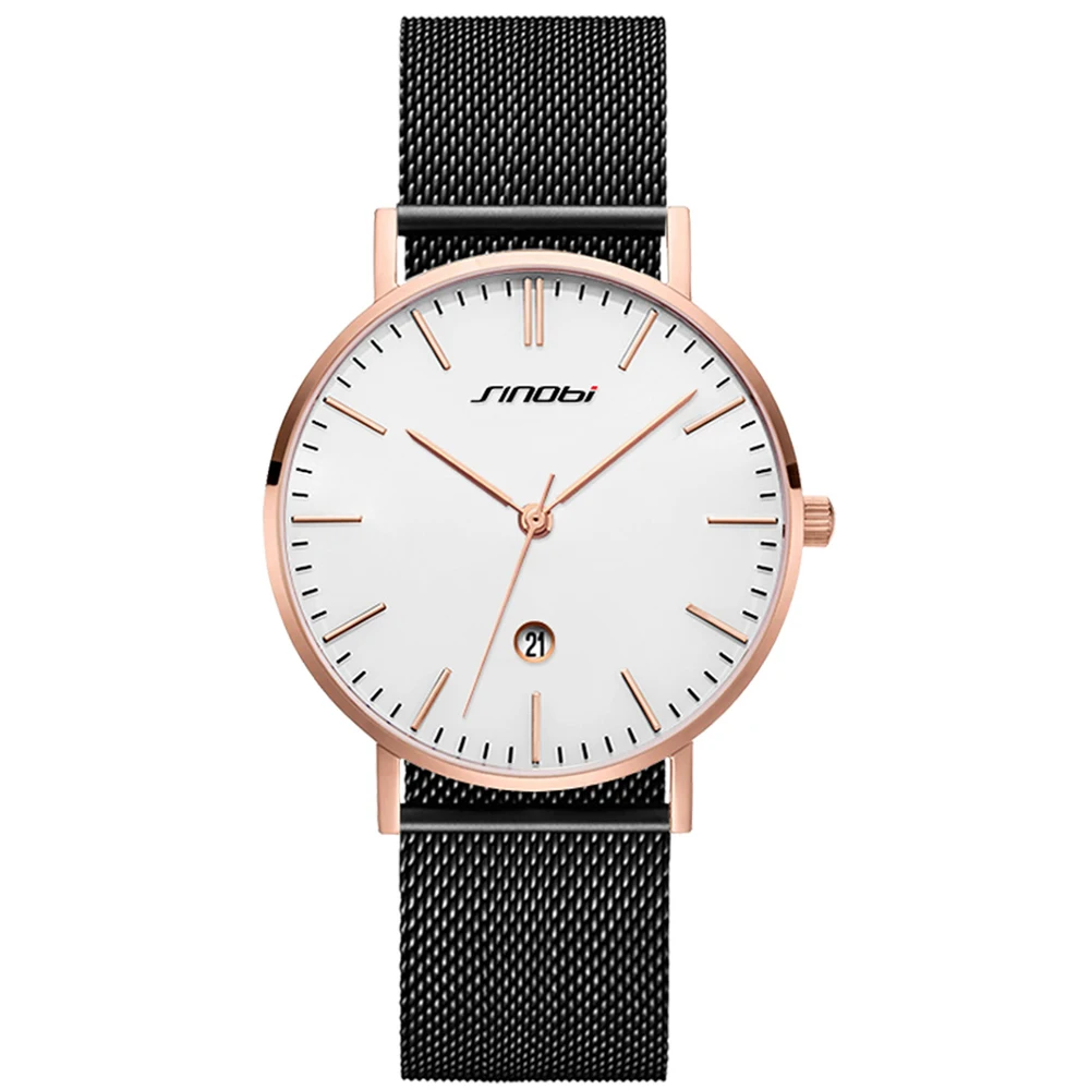 

SINOBI Fashion Luxury Couple Watch Ultra Thin Quartz Watch Lover Mesh Band Wristwatch Reloj Mujer Business Casual Style 9709G/L