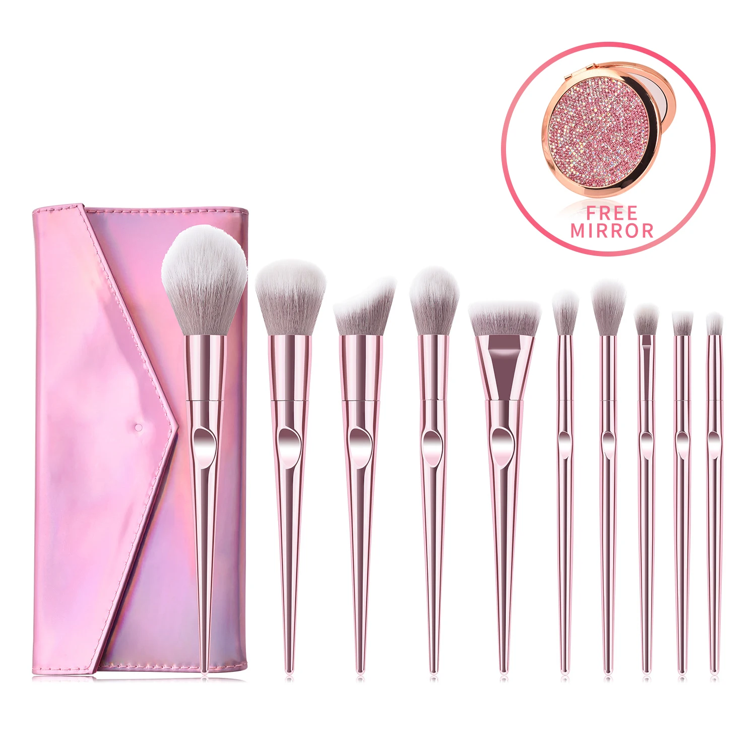 

10 PCS Plating Laser Rose Gold Handle Makeup Brushes With Gorgeous Bag Makeup Brush Tools