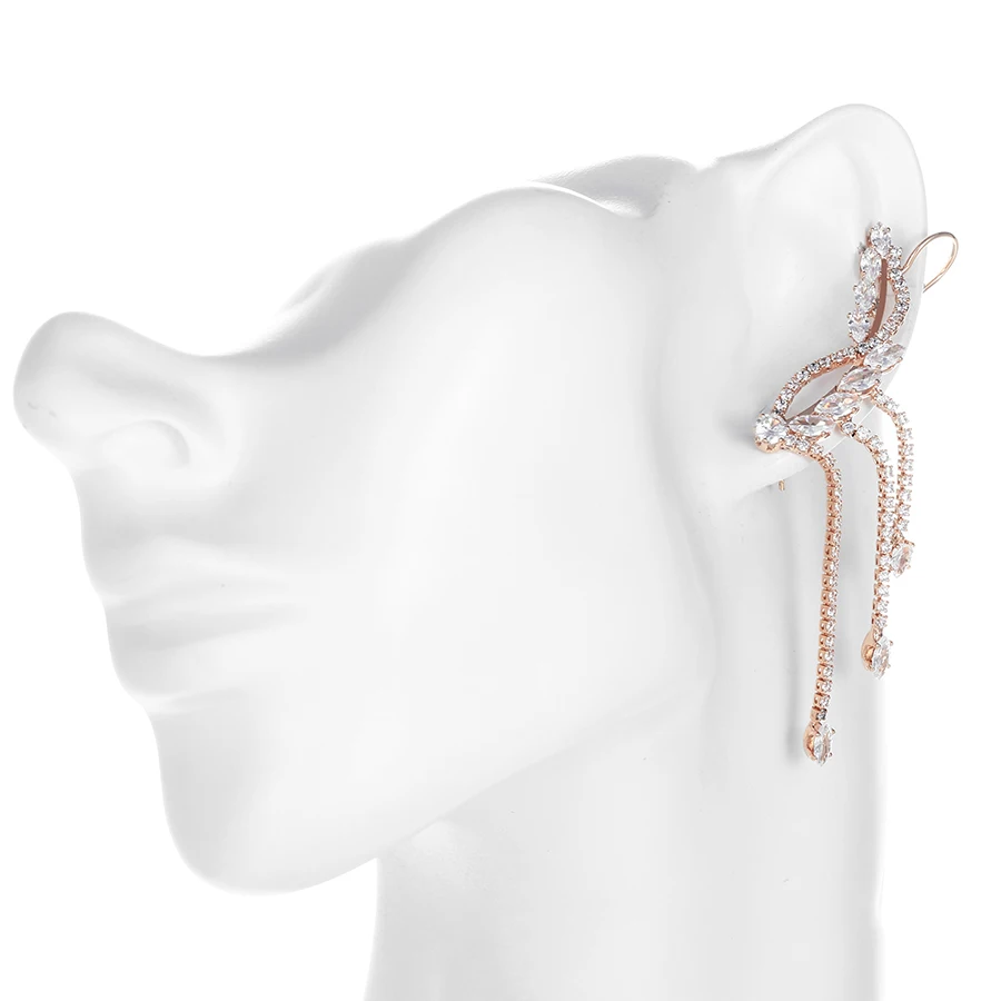 

earring 293 xuping Crystal earrings European and American long tassel zircon leaf earrings Korean temperament