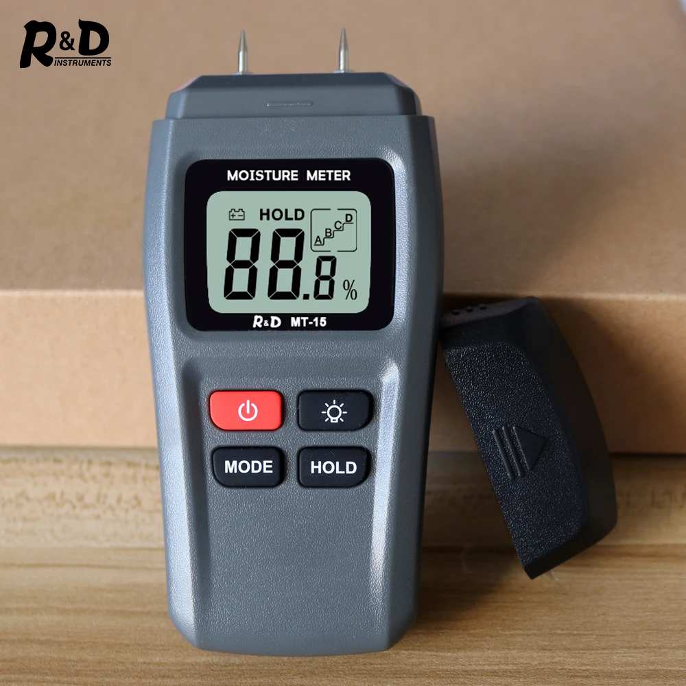 
R&D MT15 Wood Moisture Meter Wood Humidity Tester Hygrometer Timber Damp Detector Tree Density tester ABCD groups with backlight 