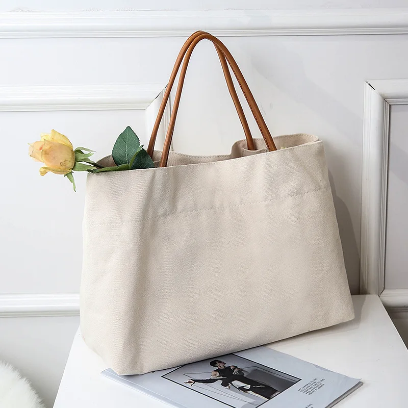 

2021 New Hand Single Shoulder Large Capacity Shopping Bag Tote Canvas Bag, White