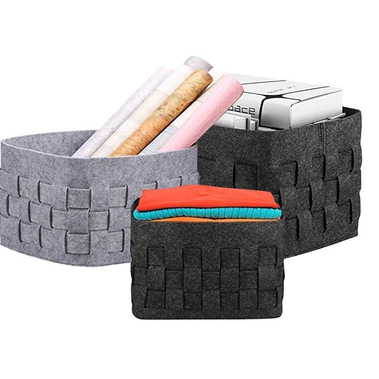 

Woven felt storage basket Books snacks storage multifunctional felt storage basket