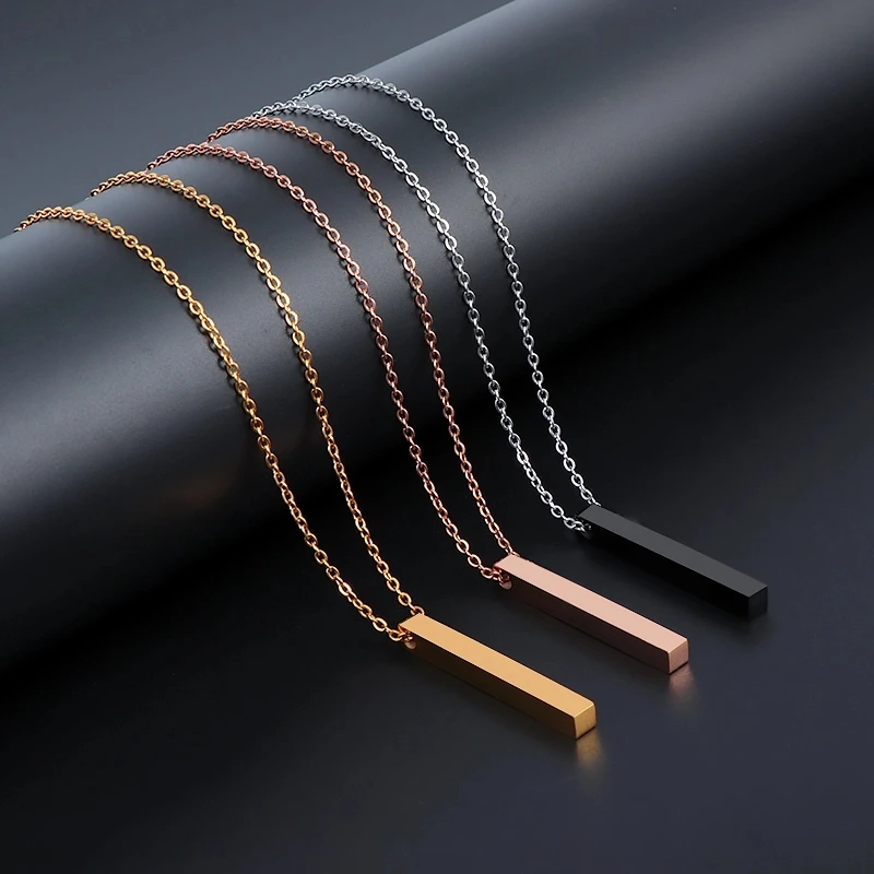 

Fashion Simple Customized Stainless Steel Minimalist Thin Vertical Bar Pendant Chain Necklace For Women Jewelry, Gold, black,rose gold