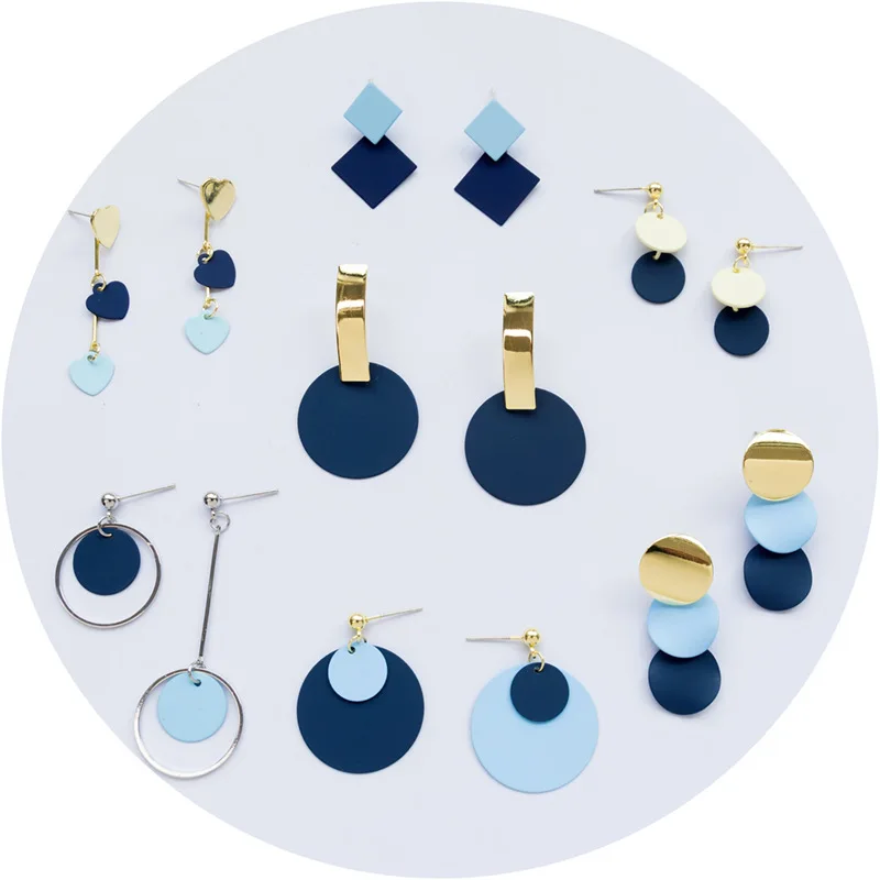 

Korean 925 Silver needle Drop Earrings Geometric Round Gold Earring Trend Female Jewelry, Blue